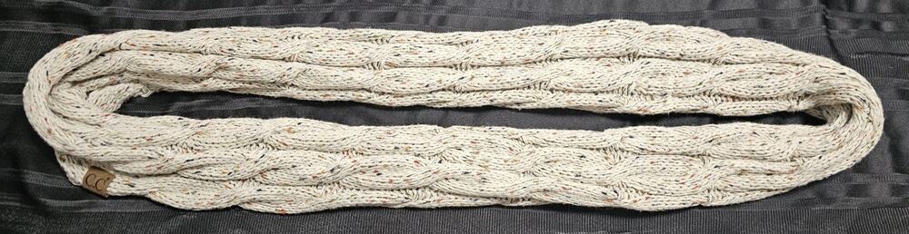C.C. Confetti Cable Knit Infinity Scarf Oatmeal Beige Ivory Chunky Loop Winter